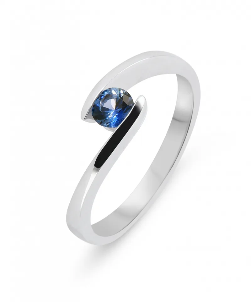 Bague Saphir Bleu Rond 4mm en Or Blanc 750 pour femme - Bijoux Trabbia Vuillermoz