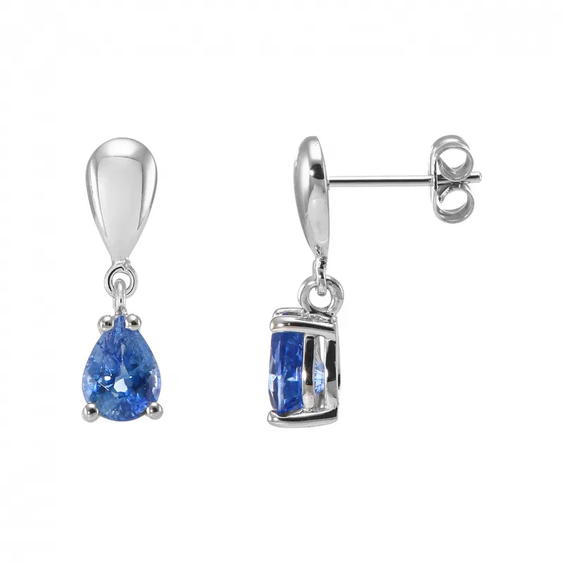 Boucles d'oreilles Pendantes Saphir Bleu de Ceylan en Or Blanc 750 pour femme - Bijoux Trabbia Vuillermoz